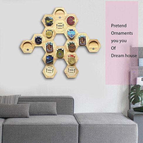 Medal Hanger Wood Decoration Hexagonal Honeycomb Medals Storage Case Wooden Medals Display Stand Hanger for All Sports Medals Running Medals (Large) in Kuwait