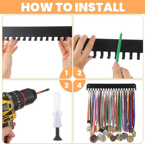 4 عبوات من حامل الميداليات المعدنية، حامل شماعات للعرض، مثبت على الحائط مع 20 خطافًا لأكثر من 60 ميدالية، حامل ميدالية سباق قوي لتشغيل جوائز رياضة كرة القدم الجمبازية in Kuwait