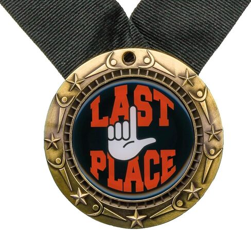 Decade Awards Last Place World Class Medal with Black Ribbon - Gold, Silver or Bronze | Engraved Best of The Worst Medallion - 3 Inch Wide Customize Now in Saudi Arabia