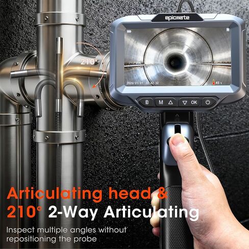 BESTISAN Dual Lens Articulating Borescope, 5" Endoscope Camera with Light, 1080P Two-Way Articulated Industrial Flexible Snake Inspection Camera for Auto Home Wall & HVAC-5FT in Kuwait