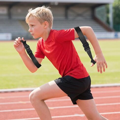 زوج واحد من مدرب تأرجح الذراع القابل للتعديل للشباب يصحح وضع الذراع لرشاقة المضمار والميدان وتدريب السرعة، مصحح تأرجح الذراع، مثبت وضعية الذراع - معدات تدريب الرياضيين الشباب للجنسين (أسود) in Kuwait