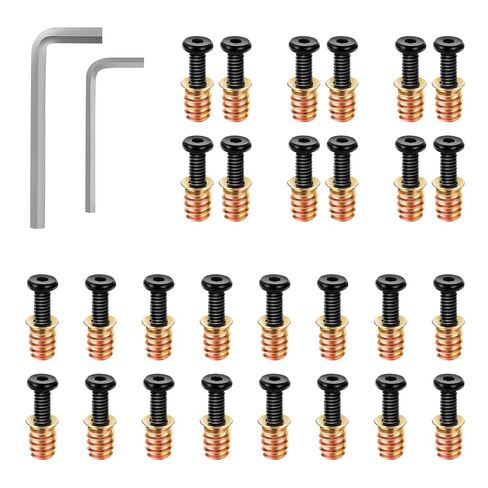 28 Sets 1/4-20 x 1-5/32" Threaded Wood Inserts Furniture Screw Assortment Nut and Wood Inserts Bolt and 2 Pcs Wrench,Furniture Fastenerr in Saudi Arabia