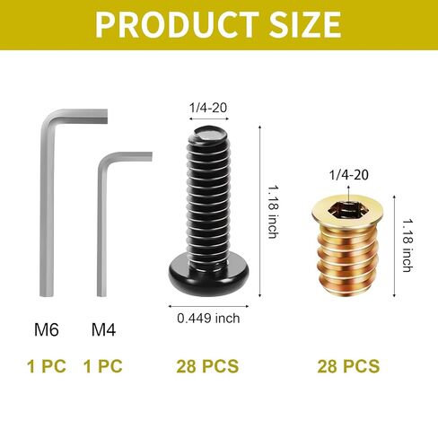 28 Sets 1/4-20 x 1-5/32" Threaded Wood Inserts Furniture Screw Assortment Nut and Wood Inserts Bolt and 2 Pcs Wrench,Furniture Fastenerr in Saudi Arabia
