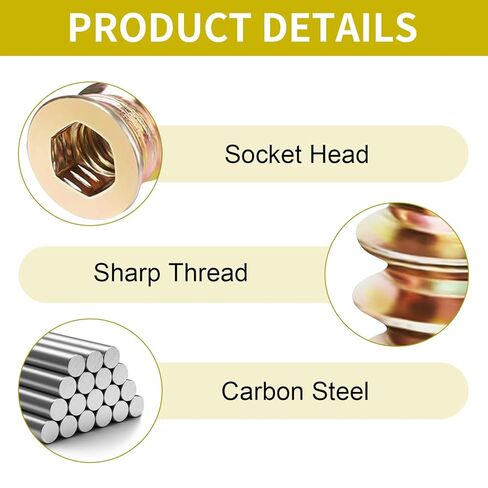 28 Sets 1/4-20 x 1-5/32" Threaded Wood Inserts Furniture Screw Assortment Nut and Wood Inserts Bolt and 2 Pcs Wrench,Furniture Fastenerr in Saudi Arabia