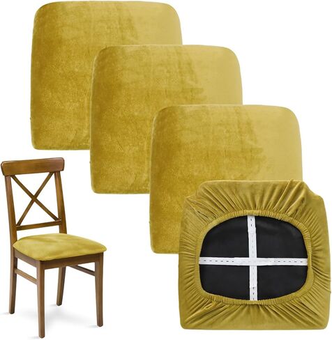 مجموعة أغطية مقاعد الكراسي الذهبية من MANSPHIL مكونة من 4 - أغطية كراسي غرفة الطعام سميكة وعالية التمدد للمطبخ، مزيج من الألياف اللدنة المخملية القابلة للغسل in Kuwait