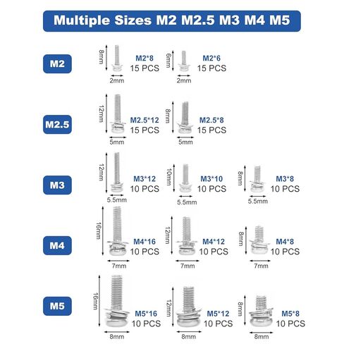 600Pcs Machine Screws Assortment Kit, M2 M2.5 M3 M4 M5 Phillips Pan Head Bolts and Nuts Set Kit, 304 Stainless Steel Metric Combination Screw with Fixed Washers (All-in-One Design) for DIY Projects in Saudi Arabia