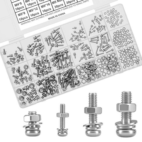 600Pcs Machine Screws Assortment Kit, M2 M2.5 M3 M4 M5 Phillips Pan Head Bolts and Nuts Set Kit, 304 Stainless Steel Metric Combination Screw with Fixed Washers (All-in-One Design) for DIY Projects in Saudi Arabia