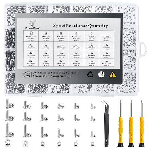 1020Pcs 304 Stainless Steel Tiny Micro Screws Assortment Kit for Eyeglasses Watches, M1 M1.2 M1.4 M1.6 M2 M2.5 Metric, Phillips Pan Head Fully Threaded Machine Screws in Saudi Arabia