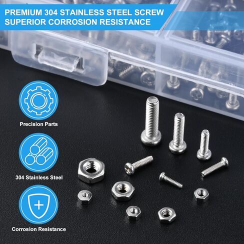 1020Pcs 304 Stainless Steel Tiny Micro Screws Assortment Kit for Eyeglasses Watches, M1 M1.2 M1.4 M1.6 M2 M2.5 Metric, Phillips Pan Head Fully Threaded Machine Screws in Saudi Arabia