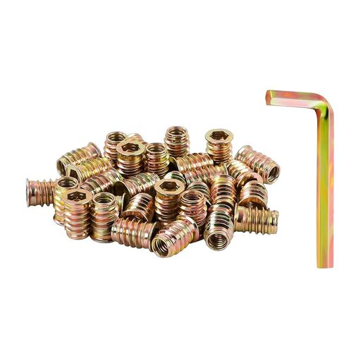 28 Sets 1/4-20 x 1-5/32" Threaded Wood Inserts Furniture Screw Assortment Nut and Wood Inserts Bolt and 2 Pcs Wrench,Furniture Fastenerr in Kuwait