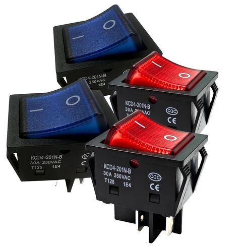 30A 250V KCD4 Rocker Switch DPST 4 Pin Rocker Switch, 120V Rocker Toggle Switch ON Off Heavy Duty T125-4 Pack red Lighted in Saudi Arabia