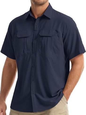 Men's Short Sleeve Safari Fishing Shirt with Multi-Pockets, Sun Protection, Quick Dry Lightweight Shirt for Hiking Camping in Saudi Arabia