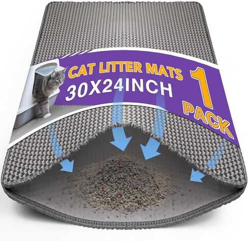 Cat Litter Mat Double Layer Waterproof Urine Proof Trapping Mat 1 Pack (Gray, 30x24 Inch) in Kuwait