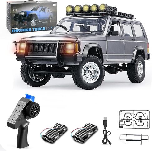 Goolsky RC Rock Crawler ، 1:12 Scale جهاز التحكم عن بُعد ، شاحنة 4WD Off Road RC ، 2.4 جيجا هرتز جميع التضاريس تسلق مركبة ، سيارة RC مع مصابيح LED للأطفال والبالغين ، تشمل بطاريتين (فضية) in Saudi Arabia