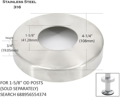 Stainless Steel 3-7/8" Round Base Flange Welded Plate for 1-5/8", 1-7/8", or 2" OD Round Pipe Rail Tubing in Kuwait