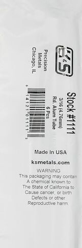 أنابيب ألومنيوم مستديرة K&S 1111، 3/16 بوصة OD × 0.014 بوصة جدار × 36 بوصة طول، 6 أنابيب، مصنوعة في الولايات المتحدة الأمريكية in Kuwait