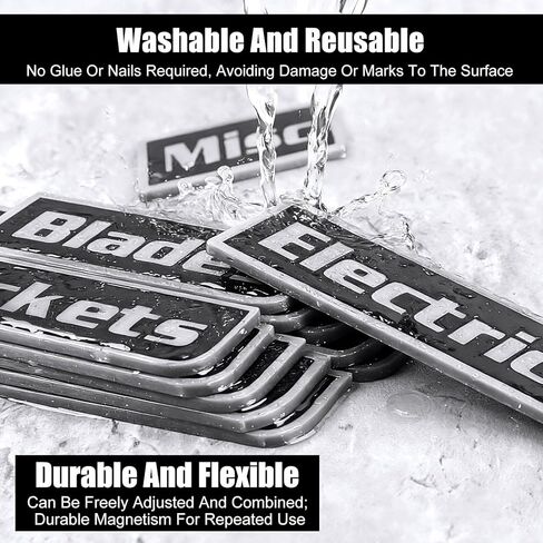 12 PCS Magnetic Tool Box Labels, 3D-Printed Labels, General Tool Box Organize Accessories, Reusable Tags for Steel Toolboxes, Carts, Drawers, and Cabinets (Black) in Saudi Arabia