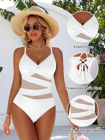Women's Sexy Mesh Tummy Control Swimsuits V Neck Push Up One Piece Bathing Suits Slimming Swimwear in Saudi Arabia