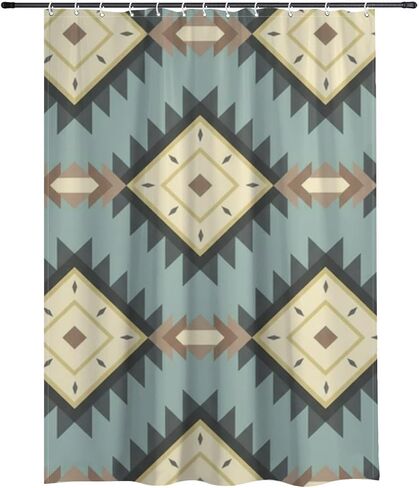 نافاجو هندسية عزر مزرعة دش الستار مع السنانير، الصيف ستارة دش مقاومة للماء خمر، قابل للغسل النسيج عطلة الفاخرة مصمم الستائر للمشي في الحمام ديكو 72 × 72 في in Kuwait