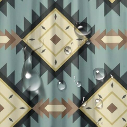 نافاجو هندسية عزر مزرعة دش الستار مع السنانير، الصيف ستارة دش مقاومة للماء خمر، قابل للغسل النسيج عطلة الفاخرة مصمم الستائر للمشي في الحمام ديكو 72 × 72 في in Kuwait