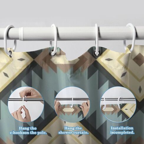 نافاجو هندسية عزر مزرعة دش الستار مع السنانير، الصيف ستارة دش مقاومة للماء خمر، قابل للغسل النسيج عطلة الفاخرة مصمم الستائر للمشي في الحمام ديكو 72 × 72 في in Kuwait