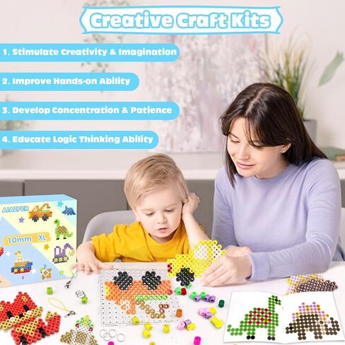 طقم حبات الصمامات مقاس 10 مم للأطفال - ألوان مختلطة فتيل فتيل مركبة مع Pegboard ، وأوراق الكي والملحقات ، والخرز الحديد XL للحرف ، والفنون وحرف DIY للألعاب للأطفال. in Kuwait