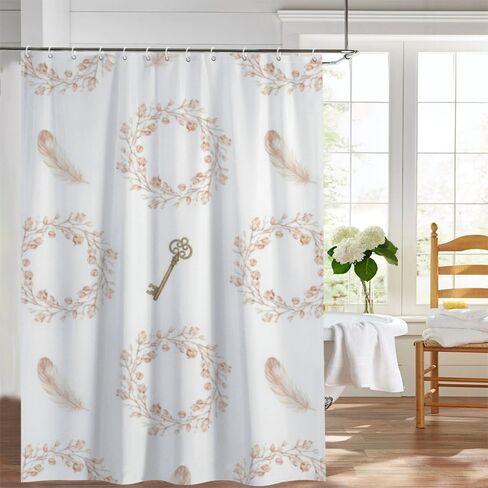 ستارة دش غربية مزخرفة بالزهور مع خطافات، ستارة دش بوهيمية مقاومة للماء للصيف، ستائر عتيقة من القماش قابلة للغسل للحمام لحوض الاستحمام بوهو ديكور الحمام 72 × 72 بوصة in Kuwait