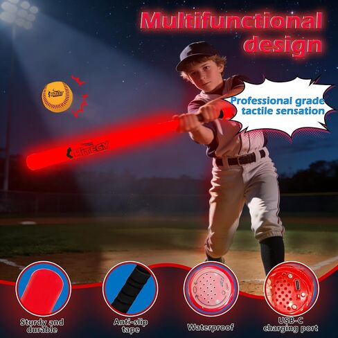 LED Baseball Bat and Ball Get ، توهج قابل لإعادة الشحن في كرات البيسبول المظلمة (5 لون) | شحن USB ، مقاوم للماء | للممارسة الليلية ، ألعاب الفناء الخلفي ، الهدايا للفتيان والبنات والأطفال والكبار in Kuwait