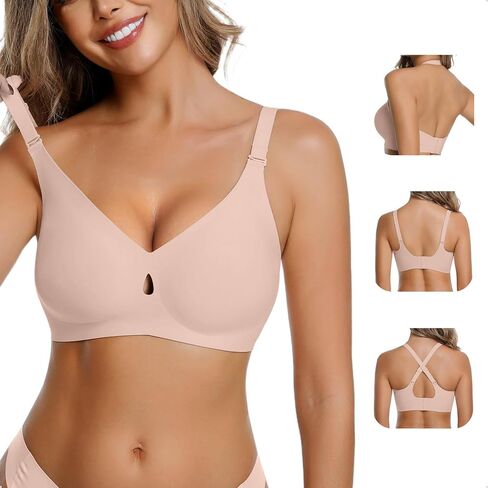 LUCKMEEY Bras for Women No Underwire Wireless Bras Removable Straps (U/Halter/Cross) Push Up Seamless T-Shirt Bra in Saudi Arabia