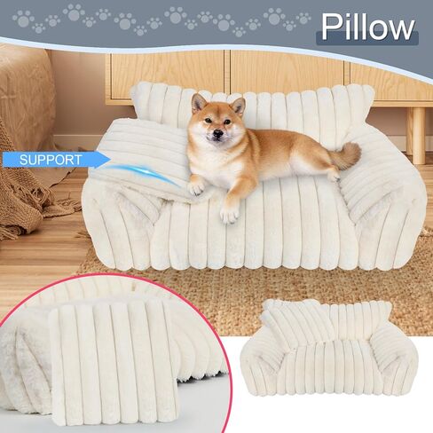 Cute Cat Couch Bed for Indoor Cats, Fluffy Pet Cat Sofa with Premium Soft Corduroy Fleece, Cute Small Dog Beds for Small Dogs, Fuzzy Puppy Chair with Removable Washable Cover (24x18x10,Pink) in Kuwait