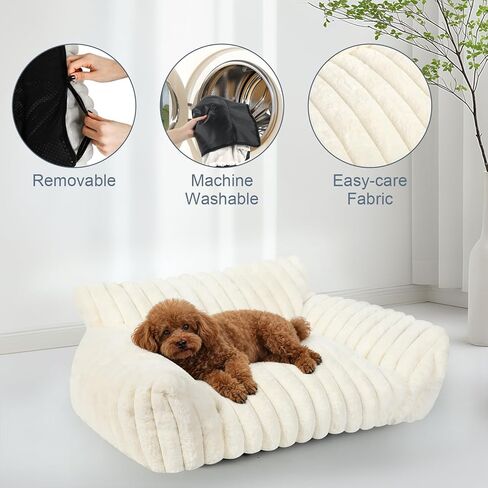 Cute Cat Couch Bed for Indoor Cats, Fluffy Pet Cat Sofa with Premium Soft Corduroy Fleece, Cute Small Dog Beds for Small Dogs, Fuzzy Puppy Chair with Removable Washable Cover (24x18x10,Pink) in Kuwait