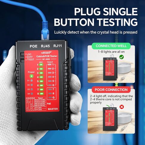 جهاز اختبار كابل الشبكة NF-468S، جهاز اختبار كابل إيثرنت RJ12 RJ11 RJ45 لـ CAT5 CAT5E CAT6 CAT6A، جهاز اختبار POE لاستمرارية UTP/STP كابل حبر LAN خط الهاتف CAT3 أدوات شبكة الكابل in Kuwait