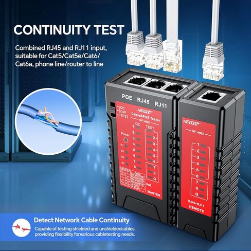 جهاز اختبار كابل الشبكة NF-468S، جهاز اختبار كابل إيثرنت RJ12 RJ11 RJ45 لـ CAT5 CAT5E CAT6 CAT6A، جهاز اختبار POE لاستمرارية UTP/STP كابل حبر LAN خط الهاتف CAT3 أدوات شبكة الكابل in Kuwait