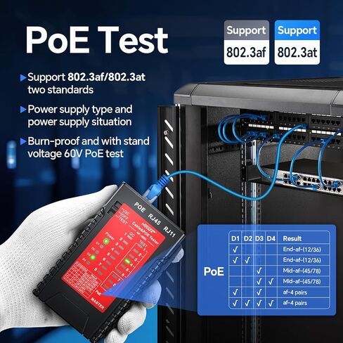 جهاز اختبار كابل الشبكة NF-468S، جهاز اختبار كابل إيثرنت RJ12 RJ11 RJ45 لـ CAT5 CAT5E CAT6 CAT6A، جهاز اختبار POE لاستمرارية UTP/STP كابل حبر LAN خط الهاتف CAT3 أدوات شبكة الكابل in Kuwait