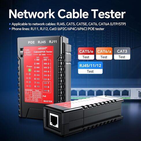 جهاز اختبار كابل الشبكة NF-468S، جهاز اختبار كابل إيثرنت RJ12 RJ11 RJ45 لـ CAT5 CAT5E CAT6 CAT6A، جهاز اختبار POE لاستمرارية UTP/STP كابل حبر LAN خط الهاتف CAT3 أدوات شبكة الكابل in Kuwait