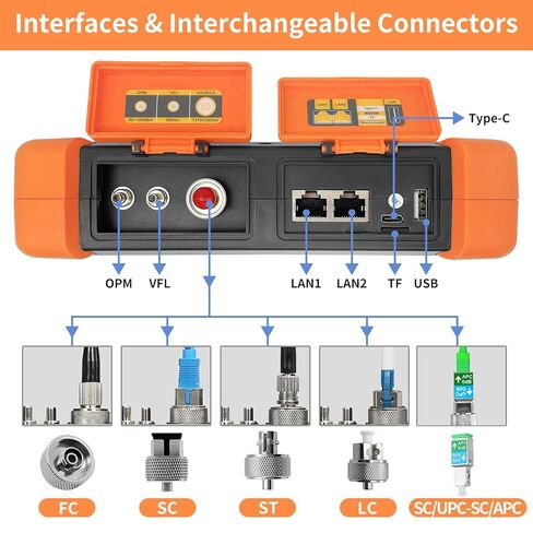 Rsrteng OTDR جهاز اختبار الألياف البصرية 1310 / 1550 نانومتر 32 ديسيبل / 30 ديسيبل المدى 420 كم دقة عالية 7 بوصة شاشة LCD تعمل باللمس SM جهاز اختبار الألياف يدعم خريطة الحدث OPM، VFL، LS، OLS Ethernet برنامج تحليل الاختبار عن بعد in Kuwait