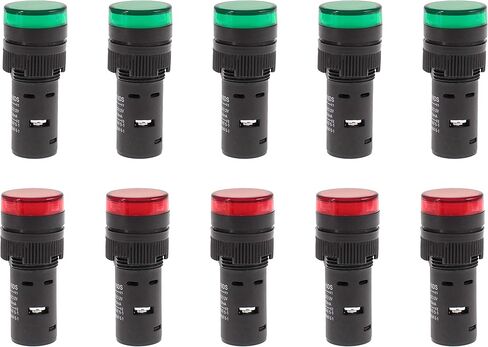 10 قطع مؤشر LED موفر للطاقة الجهد الكهربي 24 فولت تيار 20 مللي أمبير حجم فتحة التركيب 16 مم (5/8 بوصة) 5 أخضر، 5 أحمر (24 فولت) in Saudi Arabia