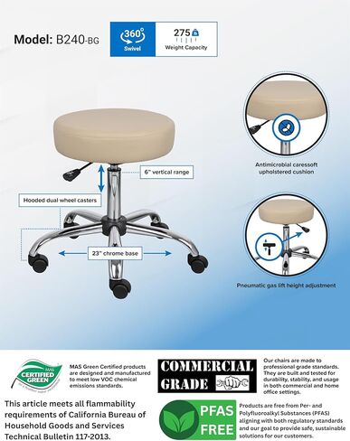 Scranton & Co 26.5 "مقعد طبيب بدون ذراع من القماش الانتقالي باللون البيج / الأسود in Kuwait