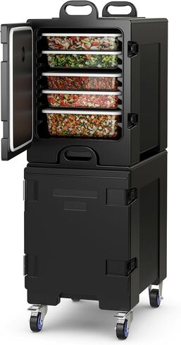 COSTWAY End-Loading Insulated Pan Carrier w/Wheels, for 5 Full-Size Pans, 81 Quart Capacity, LLDPE Material, Stackable Food Warmer with Fastener, Ideal for Canteen in Saudi Arabia