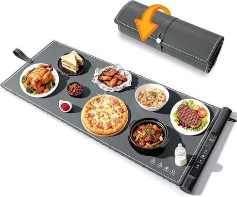 Food Warming Mat 37.2x15.7 Inch, Electric Silicone Heating Pad for Buffet Party, 7 Temperature Settings with 8H Timer & Child Lock, Portable Food Warmer (Grey) in Saudi Arabia
