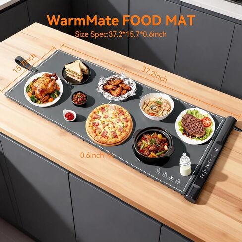 Food Warming Mat 37.2x15.7 Inch, Electric Silicone Heating Pad for Buffet Party, 7 Temperature Settings with 8H Timer & Child Lock, Portable Food Warmer (Grey) in Saudi Arabia