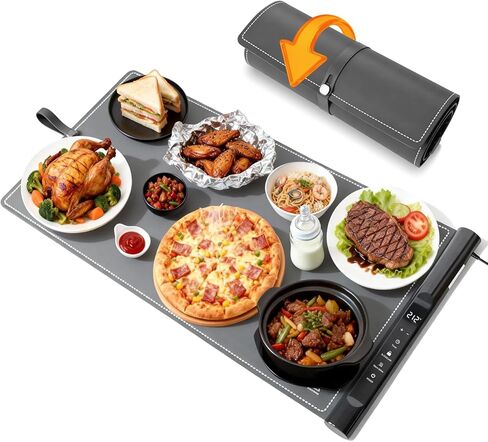 Food Warming Mat 37.2x15.7 Inch, Electric Silicone Heating Pad for Buffet Party, 7 Temperature Settings with 8H Timer & Child Lock, Portable Food Warmer (Grey) in Saudi Arabia