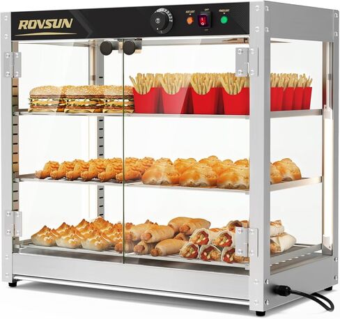Bonnlo Commercial Food Warmer Display with Tri-Colors and Adjustable Shelf, 3-Tier Electric Countertop Warmers for Hamburger, Chicken, Bread, Pizza Warmer in Restaurant, Cafe, Store 800W 86℉-185℉ in Kuwait
