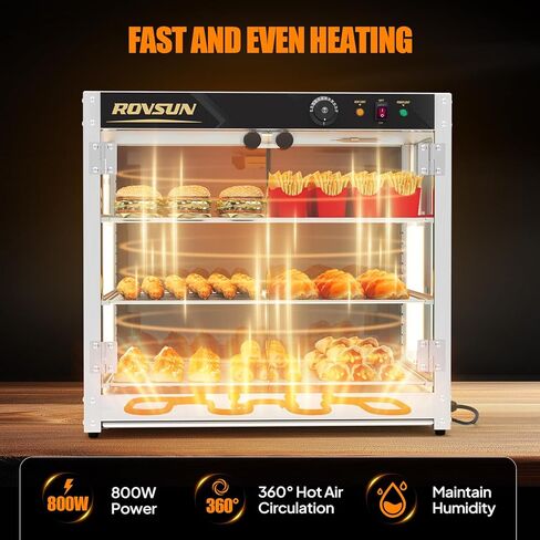 Bonnlo Commercial Food Warmer Display with Tri-Colors and Adjustable Shelf, 3-Tier Electric Countertop Warmers for Hamburger, Chicken, Bread, Pizza Warmer in Restaurant, Cafe, Store 800W 86℉-185℉ in Kuwait