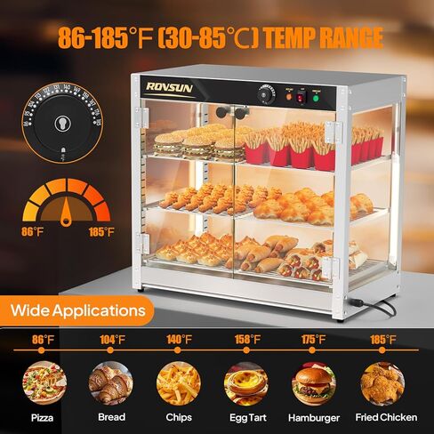 Bonnlo Commercial Food Warmer Display with Tri-Colors and Adjustable Shelf, 3-Tier Electric Countertop Warmers for Hamburger, Chicken, Bread, Pizza Warmer in Restaurant, Cafe, Store 800W 86℉-185℉ in Kuwait