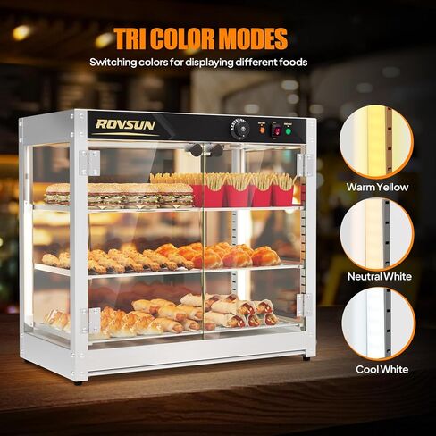 Bonnlo Commercial Food Warmer Display with Tri-Colors and Adjustable Shelf, 3-Tier Electric Countertop Warmers for Hamburger, Chicken, Bread, Pizza Warmer in Restaurant, Cafe, Store 800W 86℉-185℉ in Kuwait