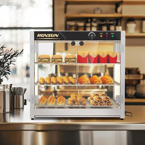 Bonnlo Commercial Food Warmer Display with Tri-Colors and Adjustable Shelf, 3-Tier Electric Countertop Warmers for Hamburger, Chicken, Bread, Pizza Warmer in Restaurant, Cafe, Store 800W 86℉-185℉ in Kuwait