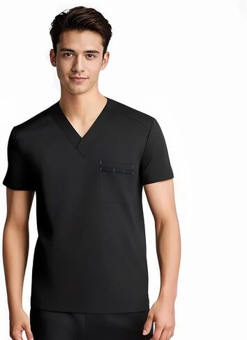 Men's Scrubs Top, Reinforced Chest Pocket & Hem, Stretch V-Neck Work Shirt, Moisture-Wicking & Anti-Wrinkle in Saudi Arabia