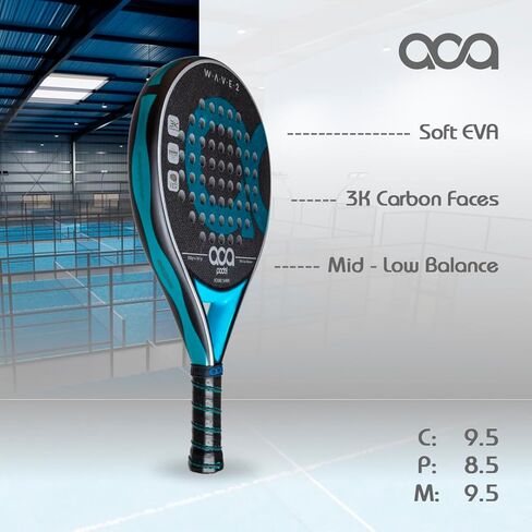 مضرب البادل الاحترافي ACA Wave 2 | 3K كربون | شكل دائري | إيفا سوفت بلاك | رصيد منخفض ومتوسط ​​| تحكم رائع وقدرة على المناورة in Kuwait