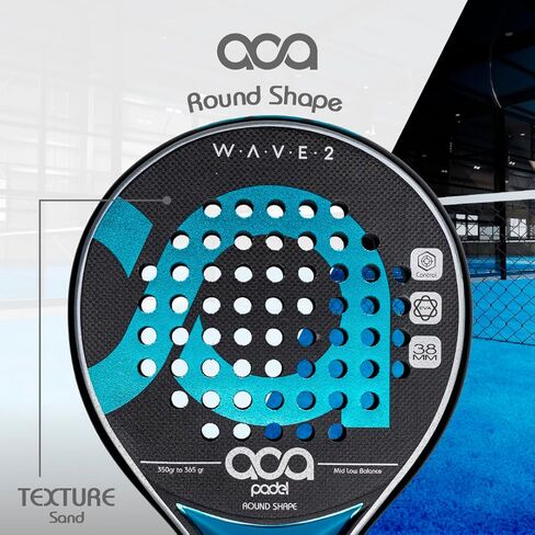 مضرب البادل الاحترافي ACA Wave 2 | 3K كربون | شكل دائري | إيفا سوفت بلاك | رصيد منخفض ومتوسط ​​| تحكم رائع وقدرة على المناورة in Kuwait